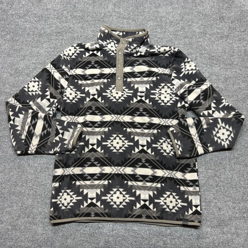 LIV Outdoor Fleece Pullover Mens Large Gray Aztec Snap Mock Neck Long Sleeve